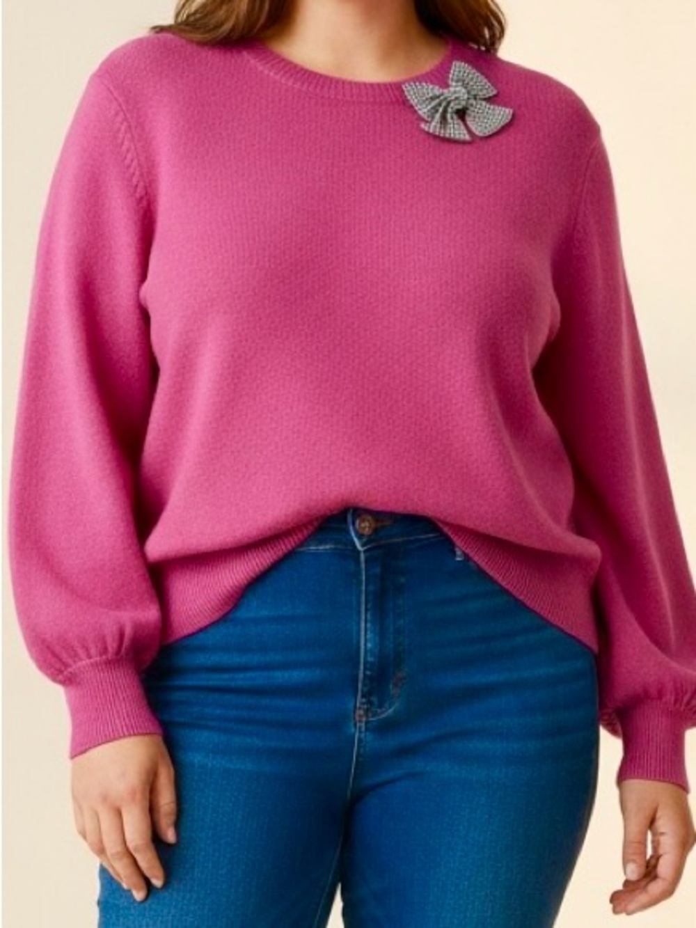 NWT Kate Spade Pink Embellished Bow Crewneck Sweater Size XXL